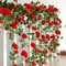 6ft Red Rose Garland Artificial Rose Vine Fake Flower Garland Silk Floral Hanging Ivy for Wedding Arch Party Ceremony Background Wall Garden Outdoor Decor